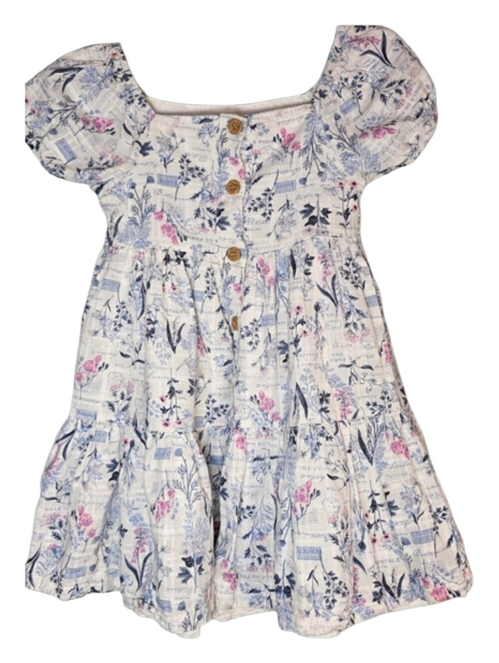 Joie White Pink Blue Puff Sleeve Girls' Paris Garden Floral Dress Size 3T